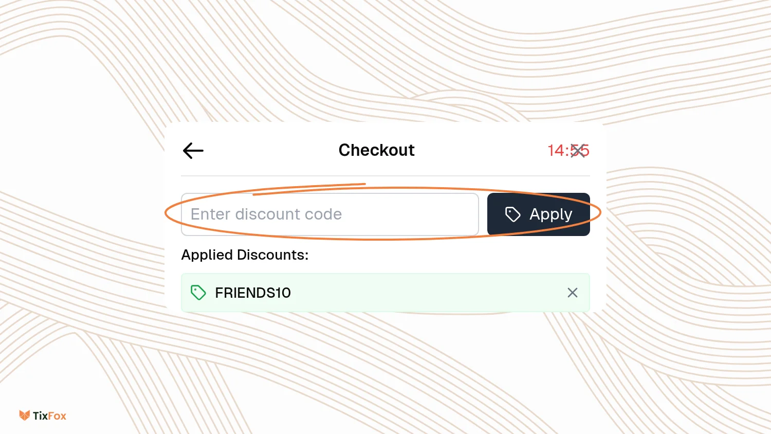 A buyer's checkout on a phone with the Enter discount code box and Apply button, and FRIENDS10 shown under Applied Discounts.